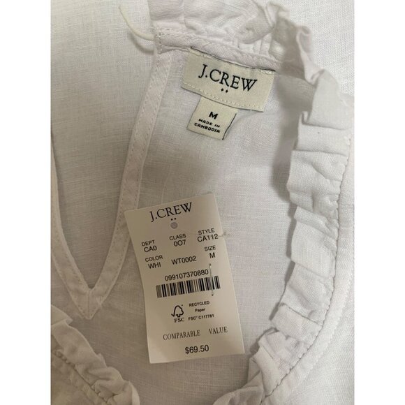 J.Crew Womens White Sleeveless Ruffle-Trim Linen & Cotton Blouse M - Picture 3 of 4